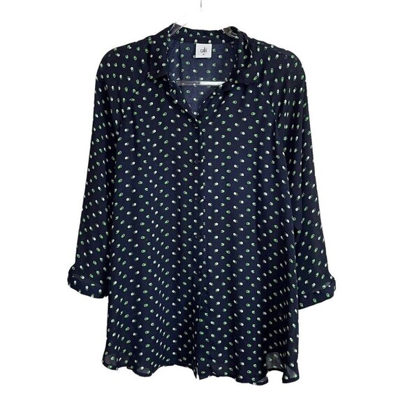 CAbi Martini Blouse M Print Button Up‎ Top Blue Green White Button Up - Picture 1 of 5